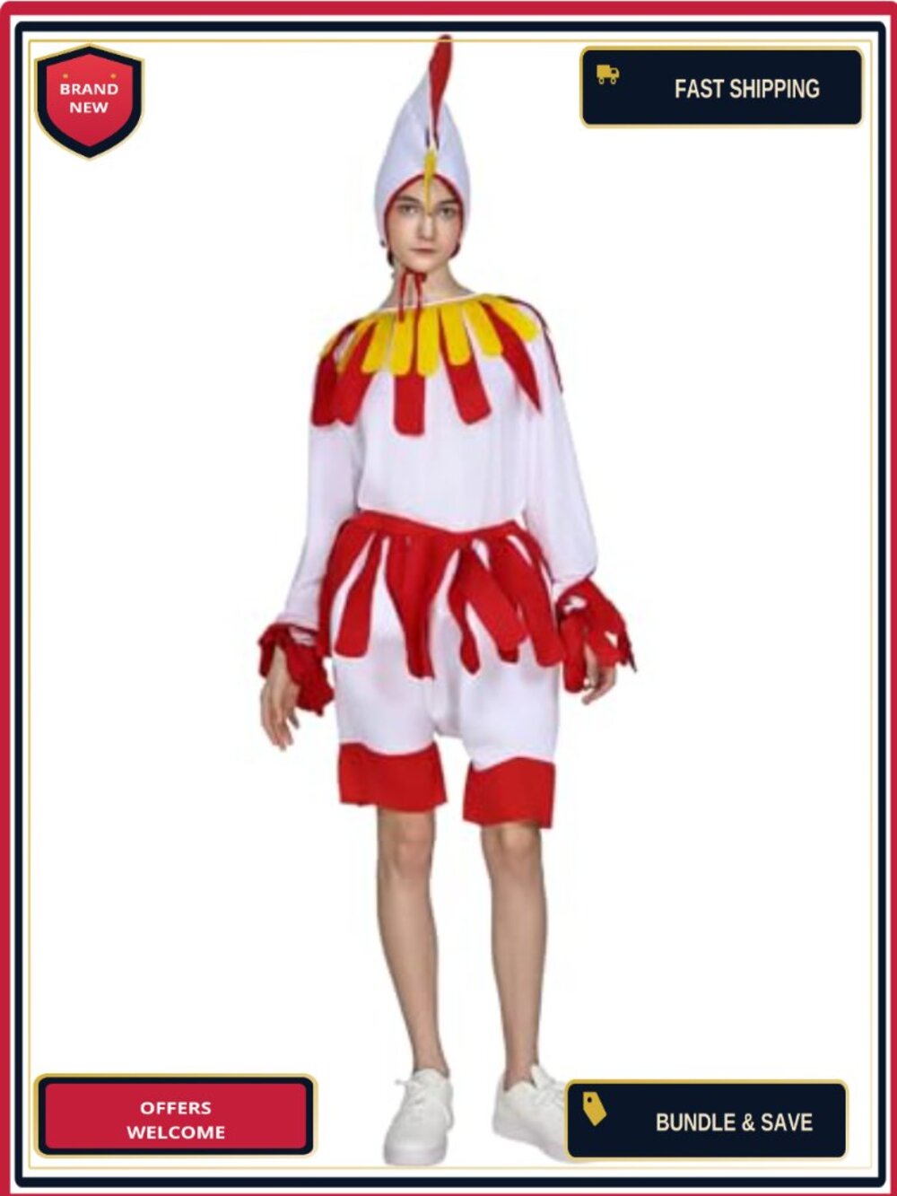 Adult Unisex Chicken Costume Set Hen Outfit with Hat Halloween Farm Cosplay